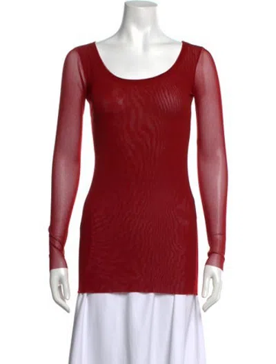 Pre-owned Fuzzi Scoop Neck Long Sleeve Top W/ Tags In Red