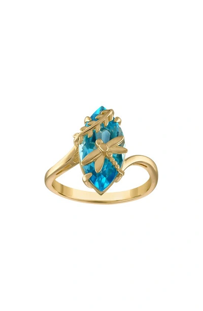 Fzn 14k Gold Plate Swiss Blue Topaz Dragonfly Ring