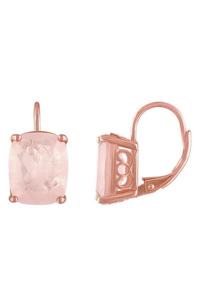 Fzn Cushion-cut Rose Quartz Drop Earrings In Pink