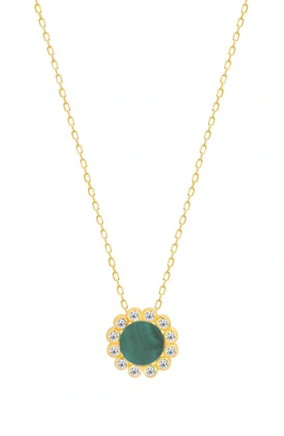 Gabi Rielle Sunlite Pavé Crystal & Malachite Pendant Necklace In Gold