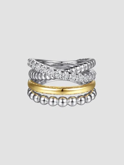Gabriel & Co. Women's Sterling Silver, 14k Yellow Gold & White Sapphire Multi-band Ring