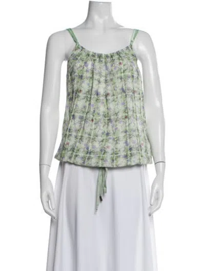 Pre-owned Galliano Floral Print Scoop Neck Top W/ Tags In Green