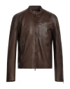 Gallotti Man Jacket Dark Brown Size 40 Lambskin, Polyester