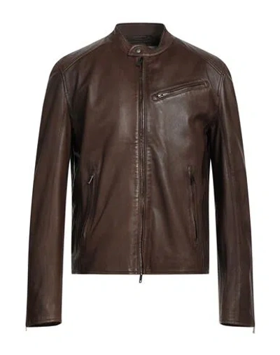 Gallotti Man Jacket Dark Brown Size 40 Lambskin, Polyester