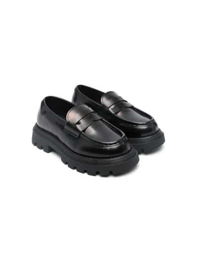 Gallucci Kids' Chunky Leather Penny Loafers In Black