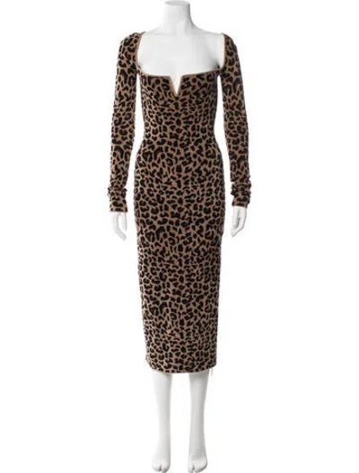 Pre-owned Galvan Animal Print Midi Length Dress In Neutrals