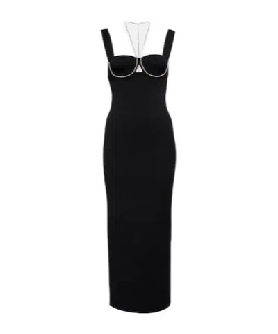 Galvan Celeste Embellished Knit Midi Dress In Black