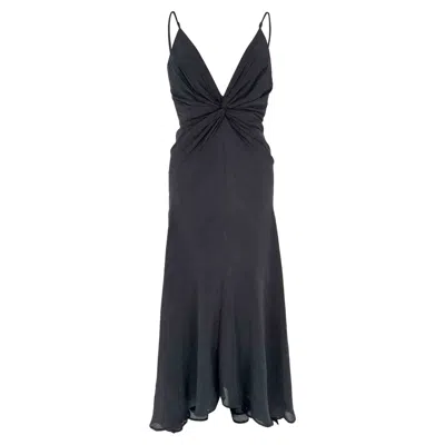 Pre-owned Galvan Escape Twist Front Midi Dress In Black Polyester