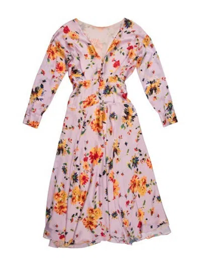 Pre-owned Galvan Floral Print Long Dress In Pink