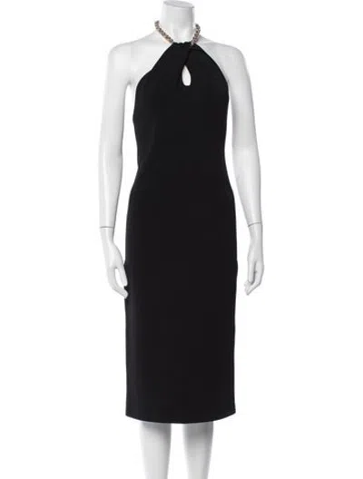 Pre-owned Galvan Halterneck Knee-length Dress In Black