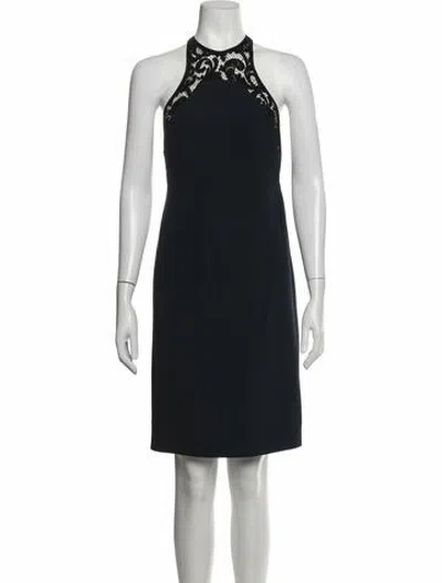 Pre-owned Galvan Halterneck Knee-length Dress In Blue