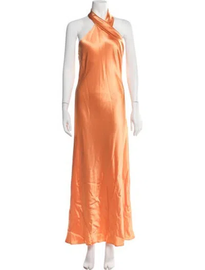 Pre-owned Galvan Halterneck Long Dress In Orange