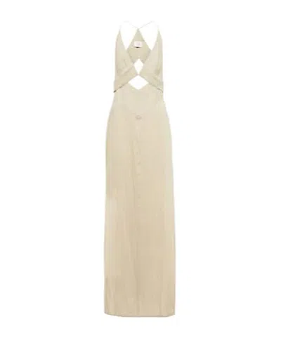 Galvan Isola Linen-blend Halterneck Maxi Dress In Neutral