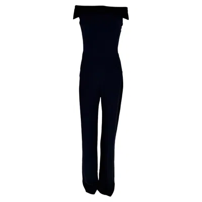 Pre-owned Galvan London Bateau Off-shoulder Jumpsuit In Navy Blue Triacetate