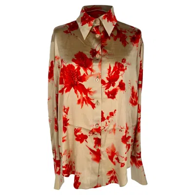 Pre-owned Galvan London Long Sleeve Blouse Thistle Print In Multicolor Viscose