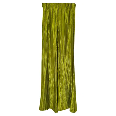 Pre-owned Galvan London Nuage Pleated Flared Trousers In Metallic Green Polyester