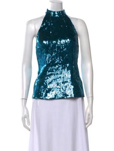 Pre-owned Galvan Patterned Halterneck Top In Blue