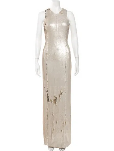Pre-owned Galvan Patterned Long Dress In Neutrals/white