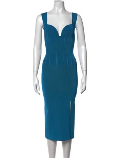 Pre-owned Galvan Plunge Neckline Midi Length Dress In Blue
