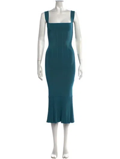 Pre-owned Galvan Square Neckline Midi Length Dress In Blue