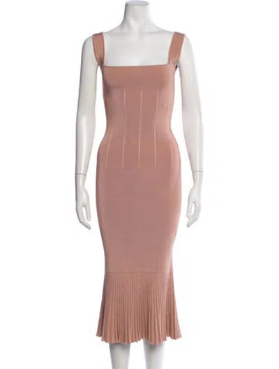 Pre-owned Galvan Square Neckline Midi Length Dress In Pink