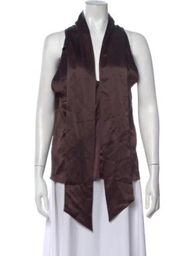 Pre-owned Galvan Tie Neck Sleeveless Top In Brown