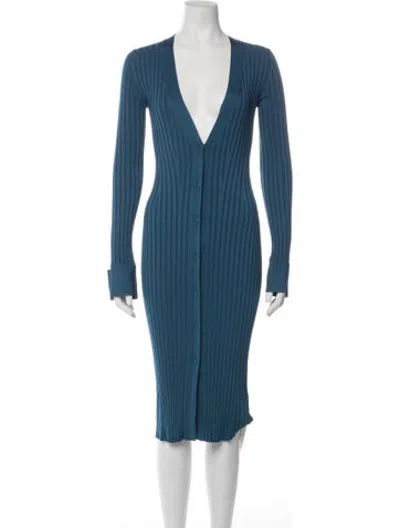 Pre-owned Galvan V-neck Midi Length Dress In Blue