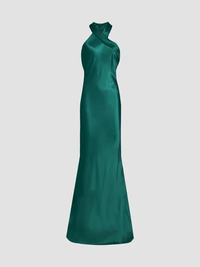 Galvan Women's Pandora Asymmetrical Bias Cut Dress In Emerald