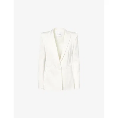 Galvan Womens Off White Notch-lapel Sculpted Satin Blazer