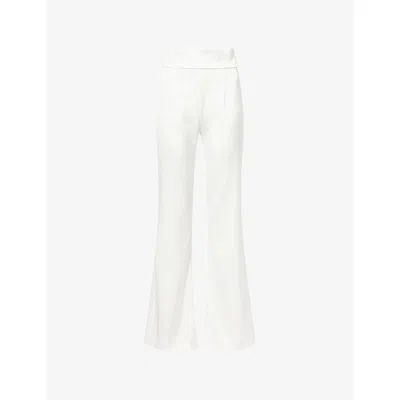 Galvan Womens Off White Sculpted Flared Woven Trousers