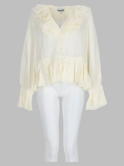 Ganni Balze Detail Blouse In Viscose-silk In Ivory