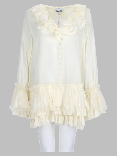 Ganni Balze Viscose-silk Blouse In Ivory