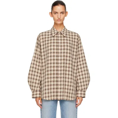Ganni Beige Light Check Flannel Shirt In Brown