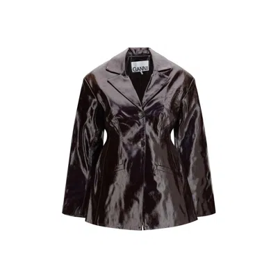 Ganni Bordeaux Polyethylene Full-length Jacket In Black