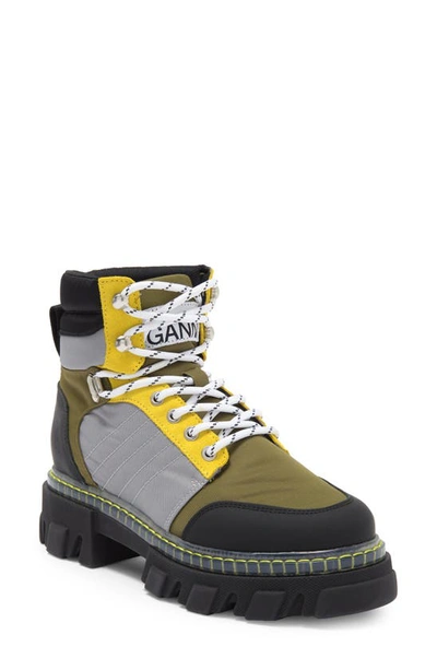 Ganni Cleated Lace-up Hiking Boot In Kalamata