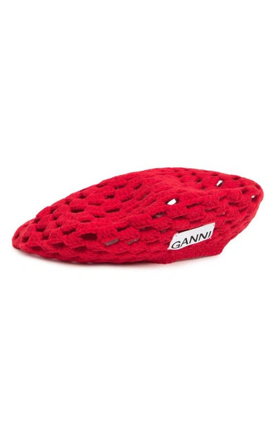 Ganni Crochet Beret In Red