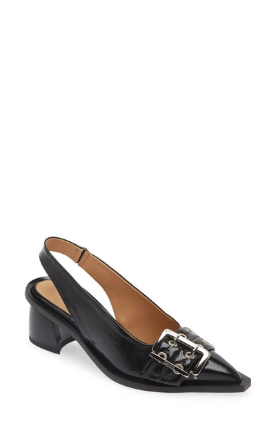 Ganni Double Prong Buckle Slingback Pump In Black