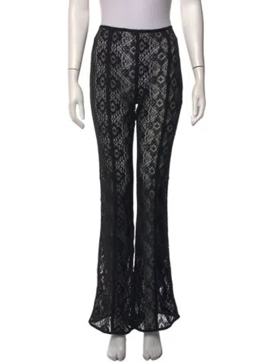 Pre-owned Ganni Lace Pattern Flared Pants In Black