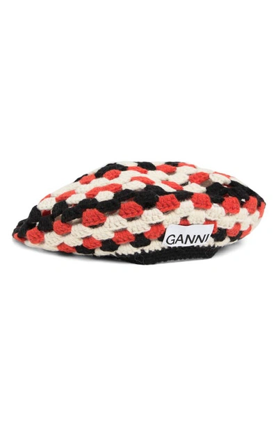 Ganni Lambswool Crochet Beret In Multi