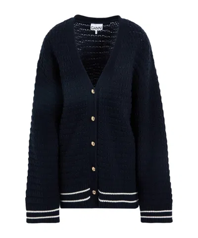 Ganni Long Sleeves Cardigans In Blue