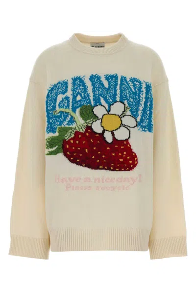 Ganni Oversized Wool Blend Sweater In Neutral