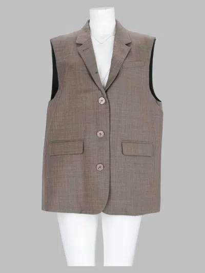Ganni Wool Mélange Gilet With Recycled Polyethylene Terephthalate In Dove
