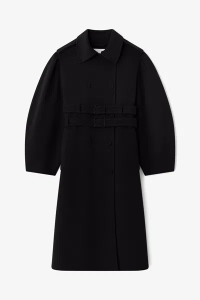 Ganni Wool-cashmere Split Back Trench Jacket In Black