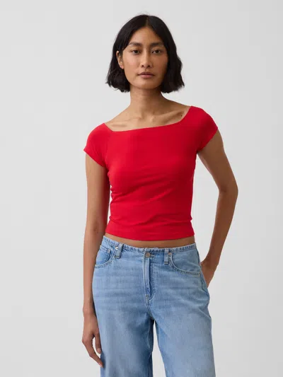 Gap Closeknit Jersey Off-shoulder Crop T-shirt In Red