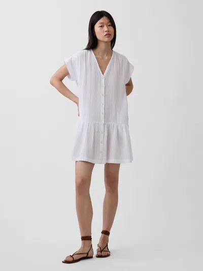 Gap Cotton Gauze V-neck Tunic Dress In Fresh White