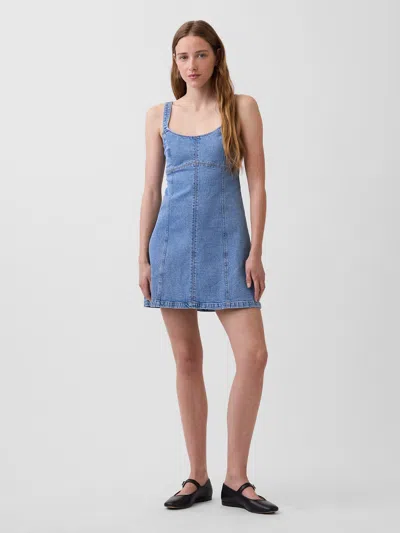 Gap Denim Paneled Mini Dress In Medium Wash