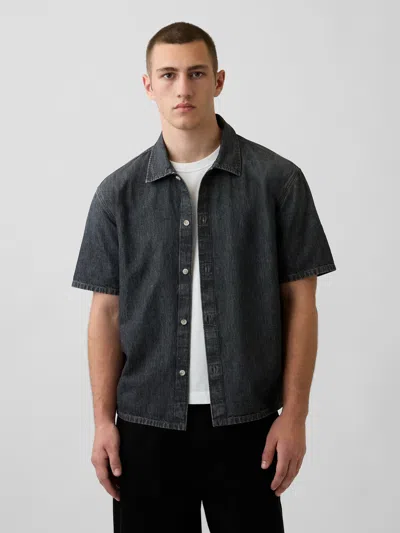 Gap Denim Relaxed Shirt In Black