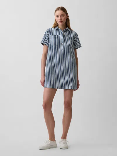 Gap Denim Stripe Popover Mini Dress In Blue Stripe