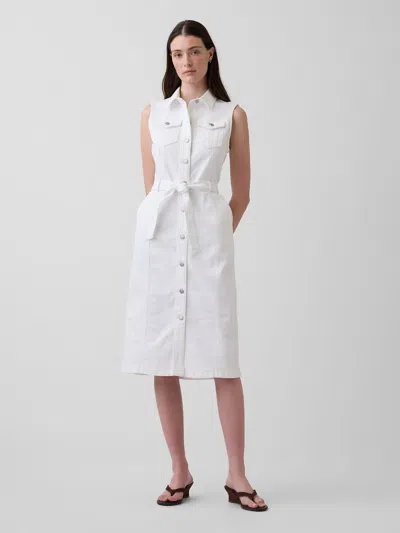Gap Denim Tie-belt Midi Dress In Fresh White