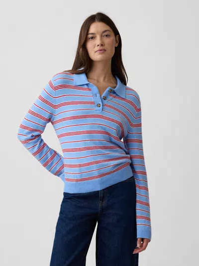 Gap Factory Cashsoft Relaxed Sweater Polo Shirt Shirt In Blue Red Stripe